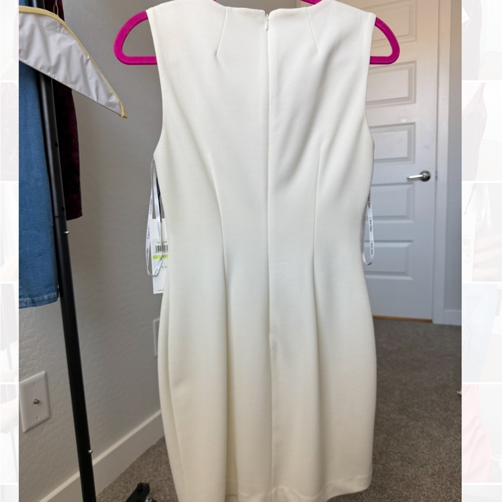 Calvin Klein White Twist-Front Sheath Dress | Size 4 | NWT - Picture 3 of 3
